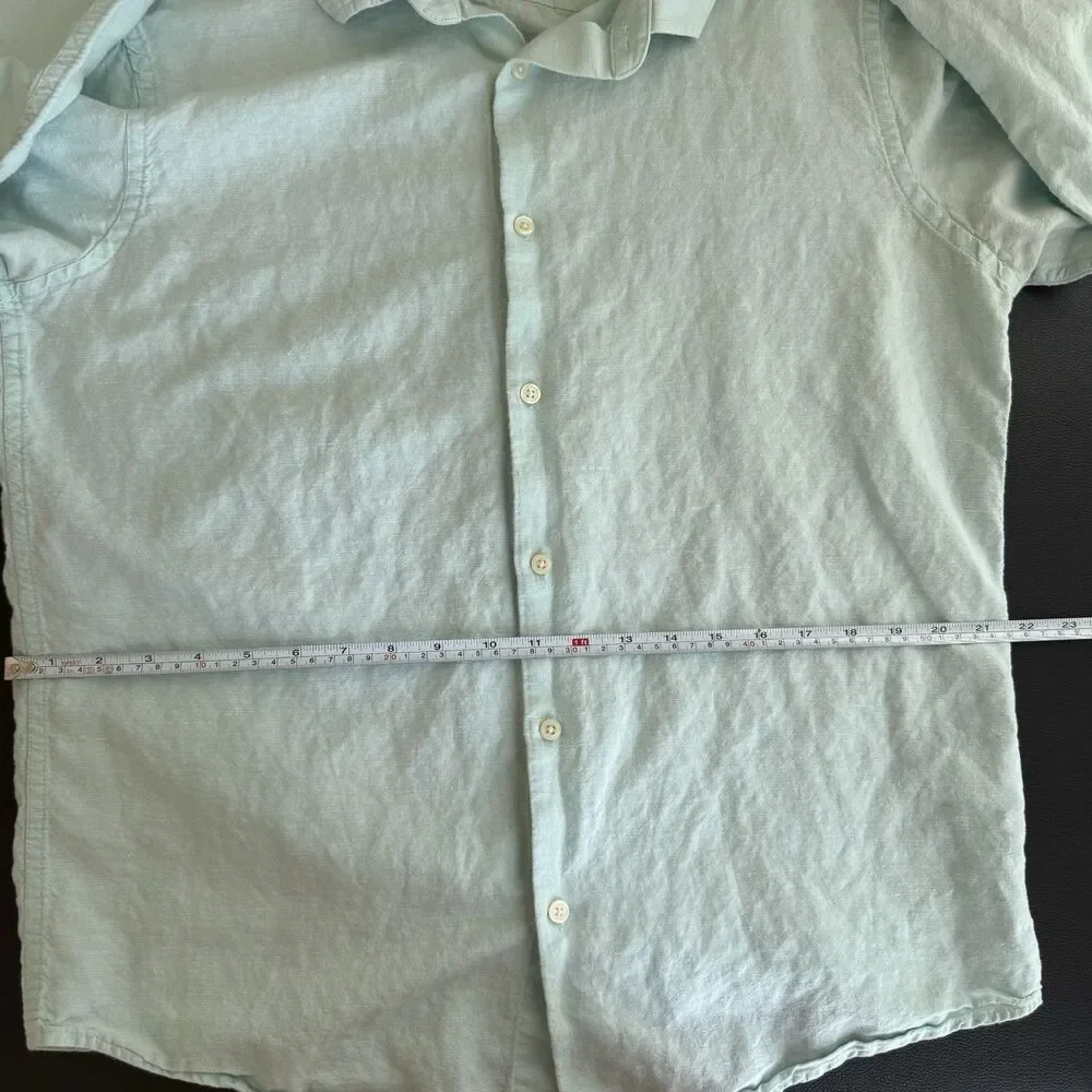 Banana Republic Men's Size L Linen Blend Slim Fit Shirt Light Mint Aqua Green LS